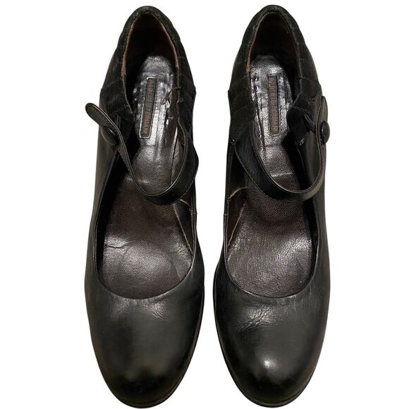 Alberto Fermani Heels Mary Jane Sz 8 EU 38.5 Black Leather Retro Made Italy - Picture 2 of 10
